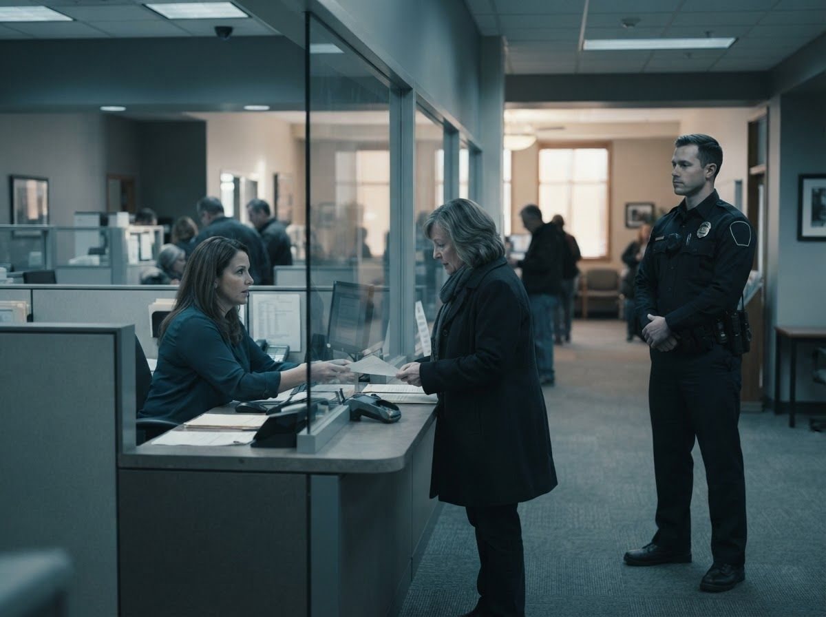 Officer standing near a public service counter