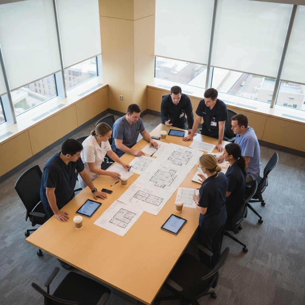 Team planning an emergency response around a conference table