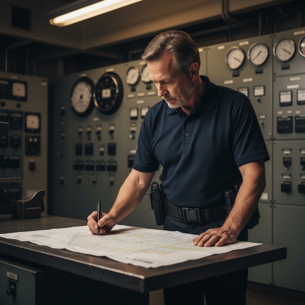 Supervisor reviewing plans in a plant control room