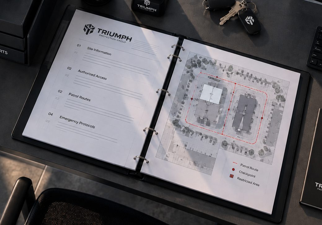Binder with written post orders and a site map